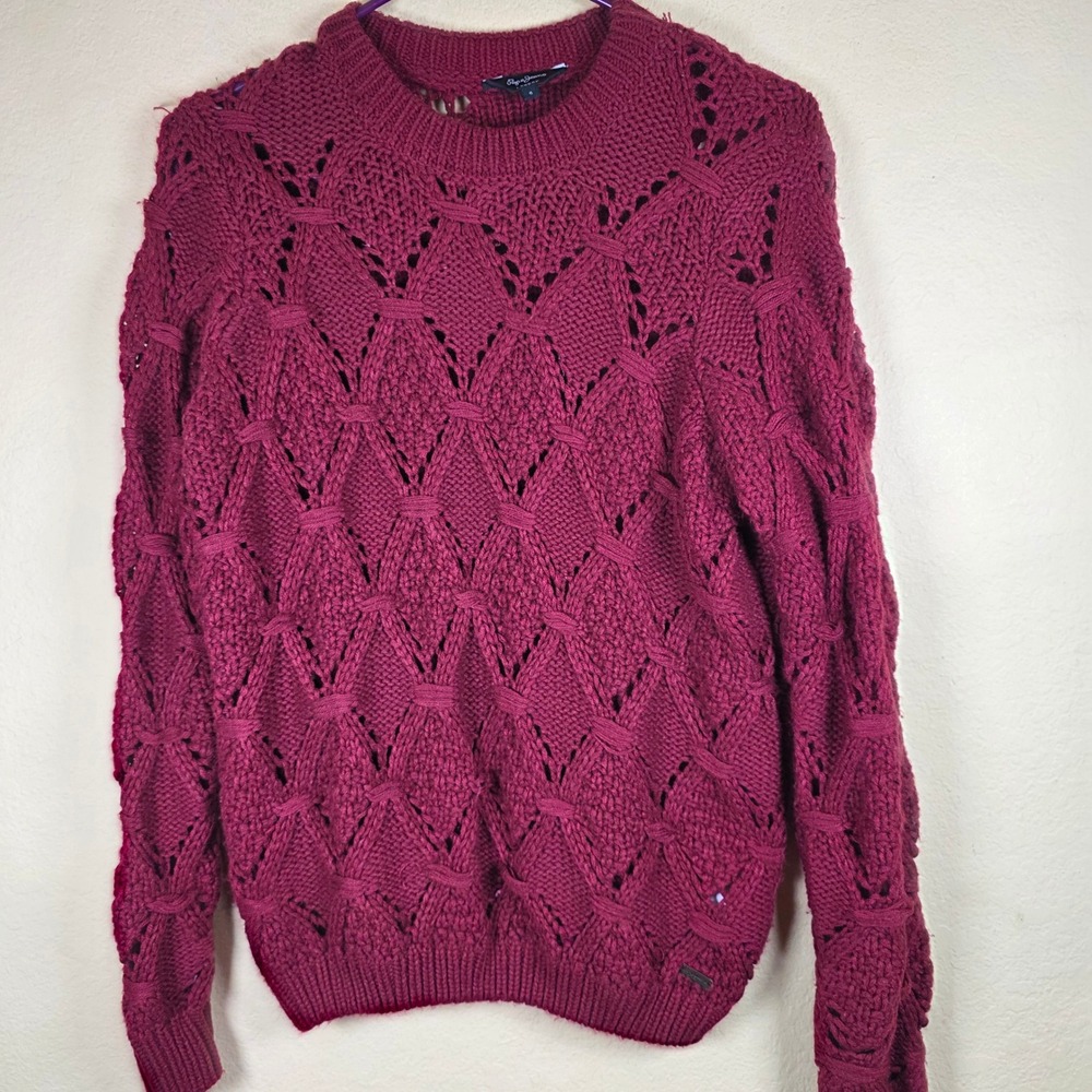 Pepe Jeans autumnal Burgundy Open Knit dark Academia cottage Sweater Size S